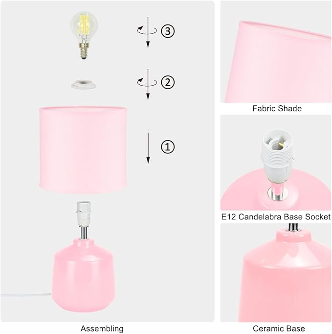 Lampwell Lena Small Modern Ceramic Pink Table Lamp, 7.09H12.99IN, Bedside & Night Lamp, Bulb Excluded