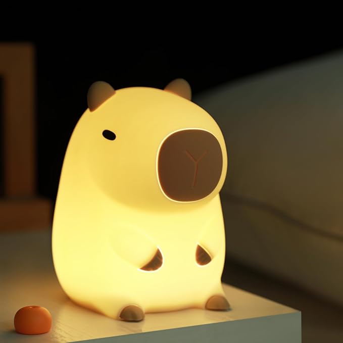 ATSUI Cute Capybara Night Light, LED Squishy Novelty Animal Lamp, Food Grade Silicone, 2 Level Dimmable, Breastfeeding Nursery Nightlight for Room Decor, Funny Gifts Stuff for Boys Girls Baby Children