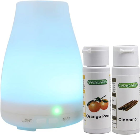 EcoGecko Essential Oil Diffuser, Aroma Oil Diffuser with Color Changing LED Lights Includes Cinnamon and Orange Oils