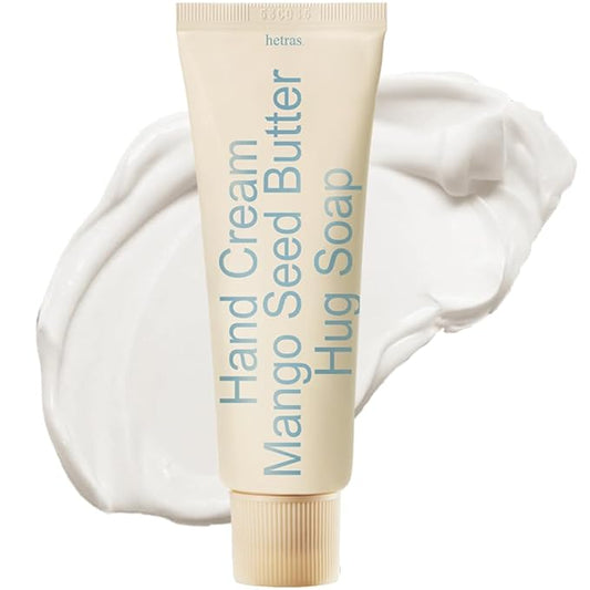 hetras. Perfume Hand Cream | Hug Soap - Pure and Clean Soap Scent | Korean Subtle Perfumed Hand Moisturizer with Mango Seed & Shea Butter | Hydrates, Nourishes & Softens Very Dry Skin, 1.69oz.