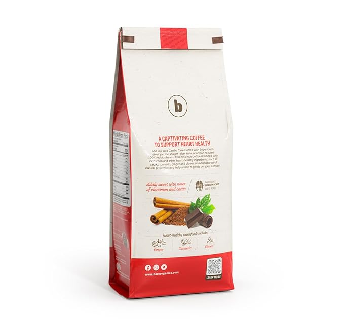 Cardio Care Organic Ground Bagged Coffee – Probiotic Coffee with Cacao, Ginger, Turmeric & Cinnamon – Healthy Superfood, Mold Free, Vegan, Gluten Free 10 oz