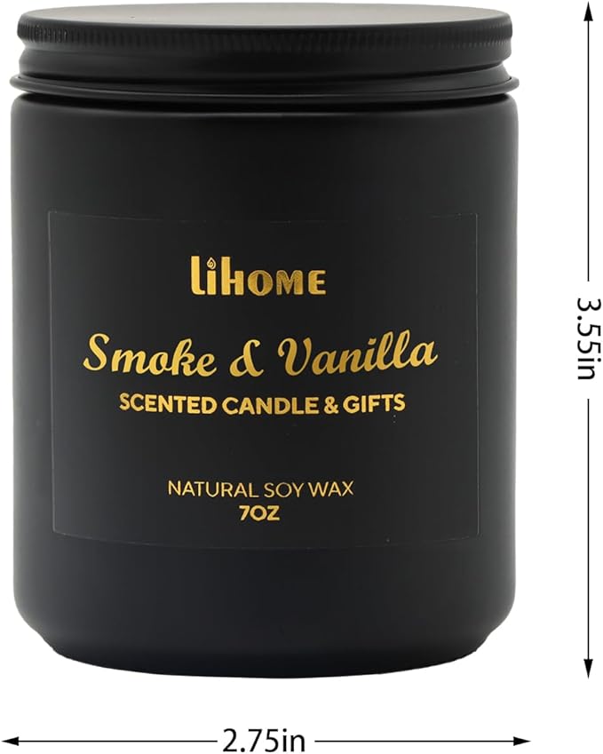 Natural Soy Wax Candles for Home - Room Decor, Gifts - Smoke Vanilla Black Scented Candles