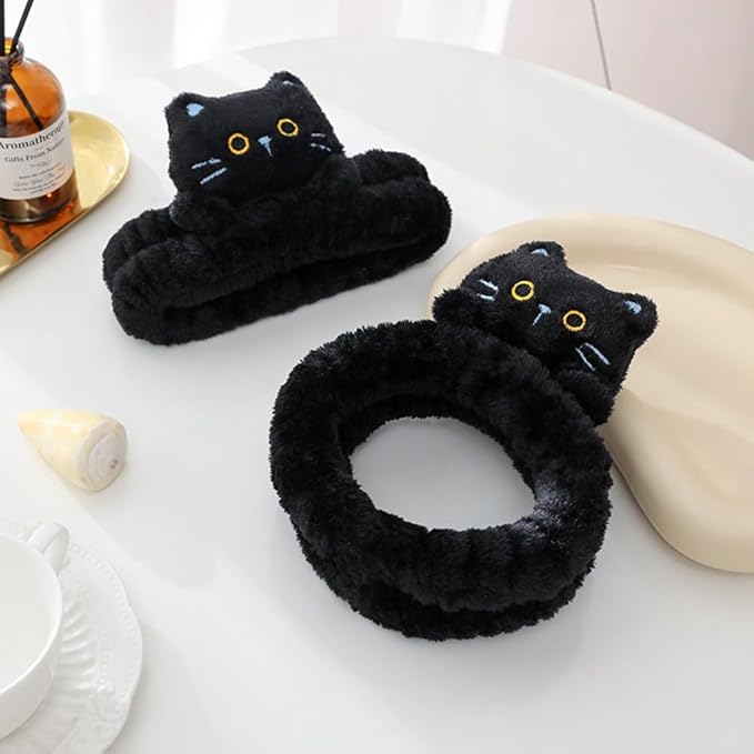 PERFECTSIGHT Spa Headband for Washing Face, 2 Pack Cute Hair Band for Shower Yoga Beauty Skincar Party, Soft Fluffy Makeup Headband, Kawaii Facial Headbands for Woman Girls, Kitty