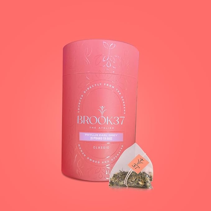 Brook37 Phyllis Earl Grey Eco Black Tea - Premium Flavored Tea with Lavender, Pineapple & Calendula | Caffeinated Gourmet Tea Blend | 20 Biodegradable Pyramid Bags | Elegant Gift for Tea Lovers