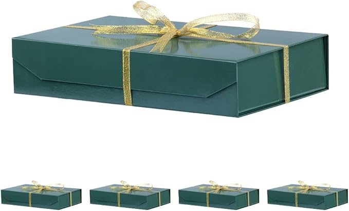 5 Pack Green Gift Boxes with Lids Small 12 x 8 x 2.7 Inches Clothes Gift Boxes for Presents Shirt Gift Boxes with Ribbon Magnetic Gift Boxes Bulk Cute Box for Packaging (Glossy Surface)