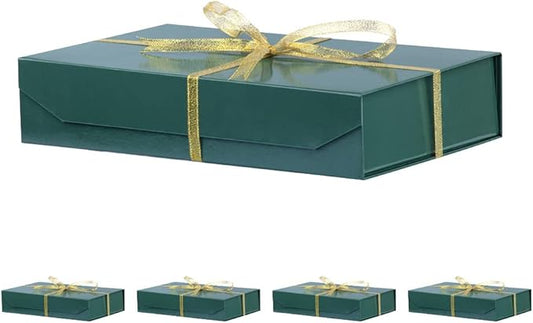 5 Pack Green Gift Boxes with Lids Small 12 x 8 x 2.7 Inches Clothes Gift Boxes for Presents Shirt Gift Boxes with Ribbon Magnetic Gift Boxes Bulk Cute Box for Packaging (Glossy Surface)