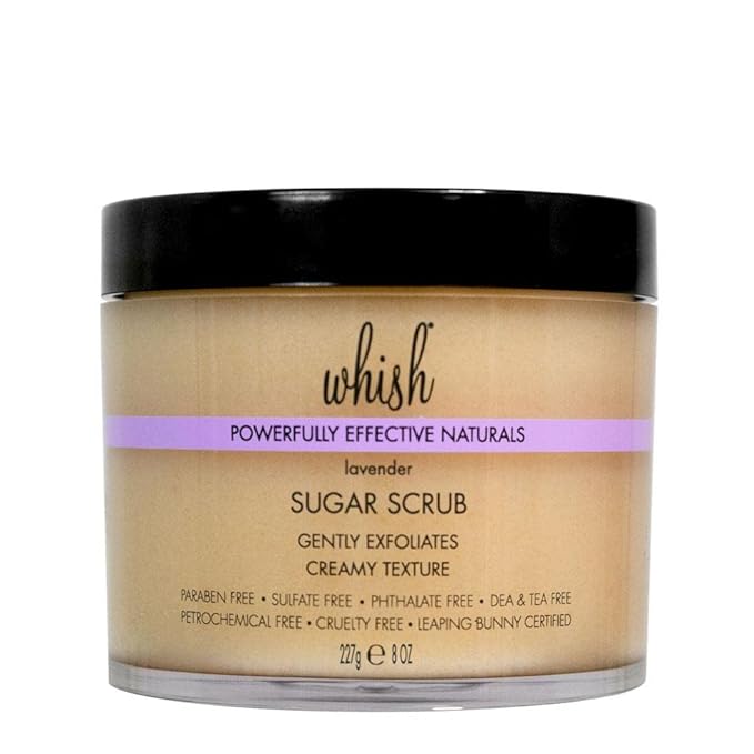 Whish Beauty Lavender Exfoliating Sugar Scrub - Body Scrub for Women - Brown Sugar Exfoliator with Raspberry, Aloe, & Shea Butter - Gentle on All Skin Types - Paraben & Sulfate Free - 8 oz