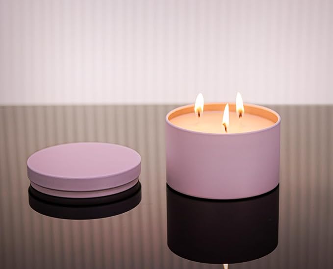 Candle Tins with Lids, 3-Wick Jars 14oz/420ml - 12 Pack Seamless Bulk Containers for Candle Making - Pink