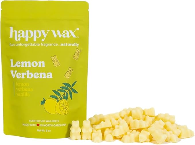 Happy Wax Lemon Verbena Bear Melts - Natural Strong Fresh Scent with Essential Oils - Non-Toxic and Pet-Safe Melts (8 oz Pouch)