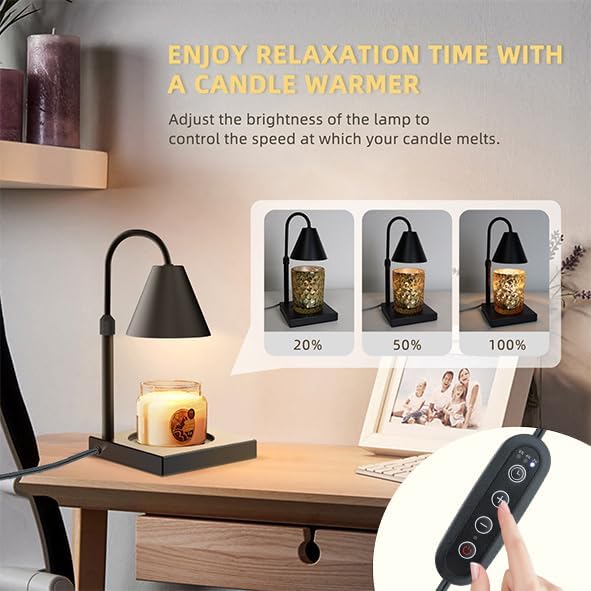 Candle Warmer Lamp, Stepless Dimming Candle Warmer Lamp with Timer & Dimmer Height Adjustable Compatible with Jars Scented Wax for Home Decor (Metal Base-Black)