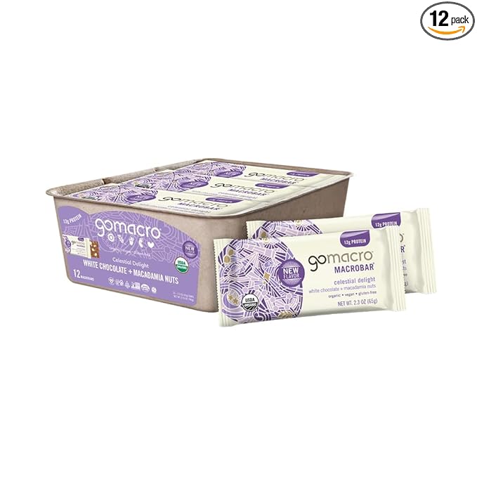 GoMacro MacroBar Organic Vegan Protein Bars - White Chocolate + Macadamia Nuts (2.3 Ounce Bars, 12 Count)