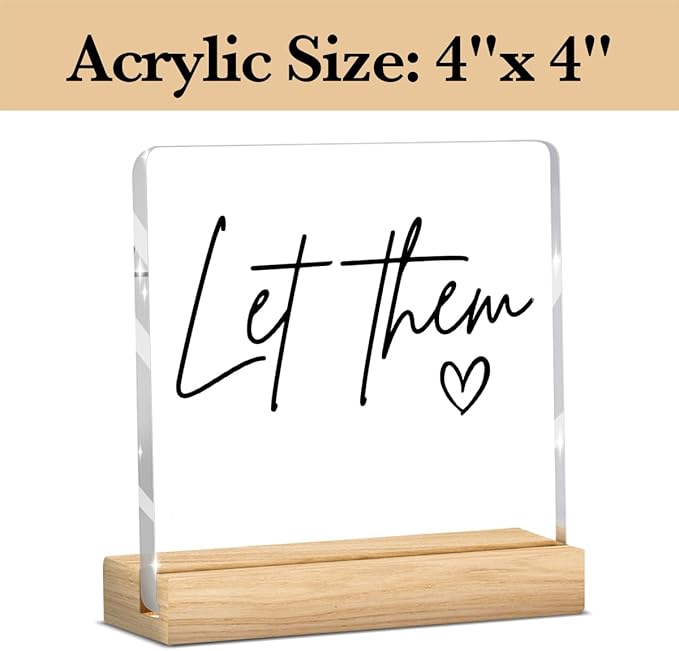 Let Them Mental Health Decor, Motivational Mental Health Self Love Gifts for Women Men, Therapy Office Acrylic Sign With Wooden Decoration for Therapist Office Bedroom Dorm Apartment Decor