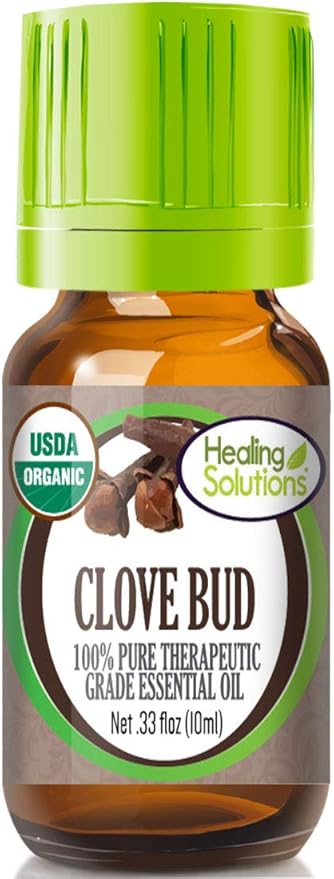 Healing Solutions Organic Clove Bud Oil - Pure & Undiluted Cove Bud Oil - Therapeutic Grade Organic Clove Oil for Teeth, Gums, Tooth & Toothache (0.33 oz / 10ml)