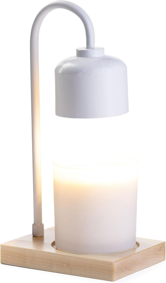 Candle Warmers Etc. White & Wood Arched Lamp – for Top-Down Warming & Flame-Free Fragrance