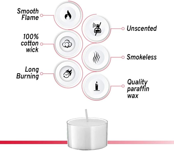 Lerner Clear Tea Lights Candles Bulk - Long Burning 8 Hour Clear Cup Tealight 50 Pack - Consistent Smkless Clean Burning - Holiday, Wedding, Spa, Emergency and Home Decoration Candles