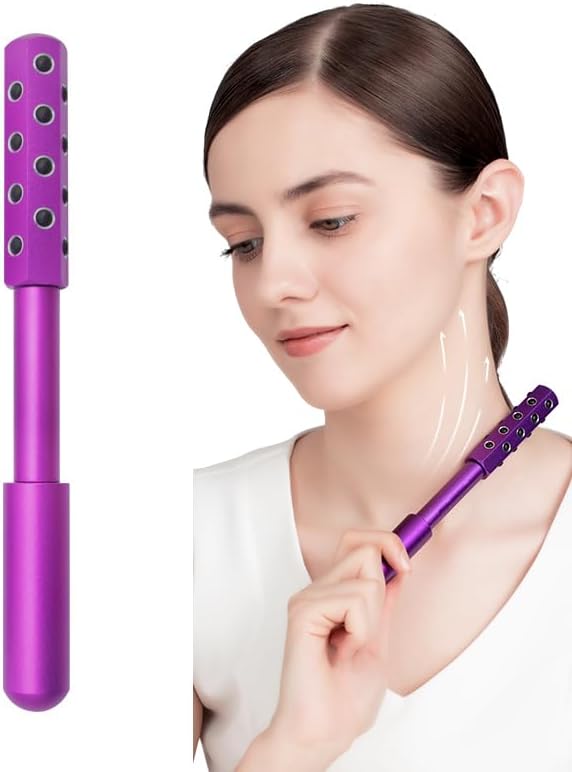 Facial Roller - Uplift Facial Massaging Beauty Roller, Face Massager Roller, Face Rollers for Women, Portable 7.6" Purple Beauty Roller for Face, Eye, Neck, Chin, Skin - 24-Stone