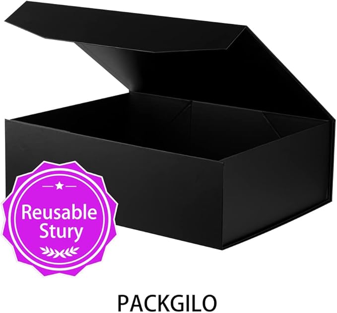 Black Extra Large Gift Box with Lid 4 Pcs 16.5 x 13 x 5.3 Inches, Gift Box large Black Gift Boxes for Presents Clothes Robe Wedding Dress Sweater,Reusable Foldable Bridesmaid Proposal Box（Matte）