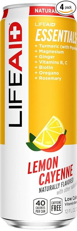 LIFEAID Vitality Blend, Daily Vitamins with Turmeric to Help Reduce Mild Inflammation from Everyday Stress, Healthy Soda Replacement, 100% Clean, Vegan, GF, 12 Fl Oz (Pack of 4)