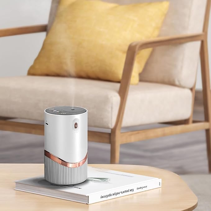 Waterless Essential Oil Diffuser - Car Aroma Diffuser, Portable Smart Scent Air Machine 1/2/3 & Continuous Mist, Anti-TIPP, Timer Setting and Auto-Off Function (White)