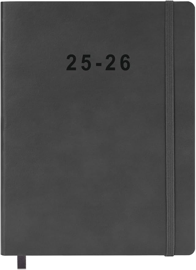2025-2026 Planner - Weekly and Monthly Planner, Oct 2025 - Dec 2026, Vegan Leather Cover, Elastic Closure, 8.5"x11", Grey