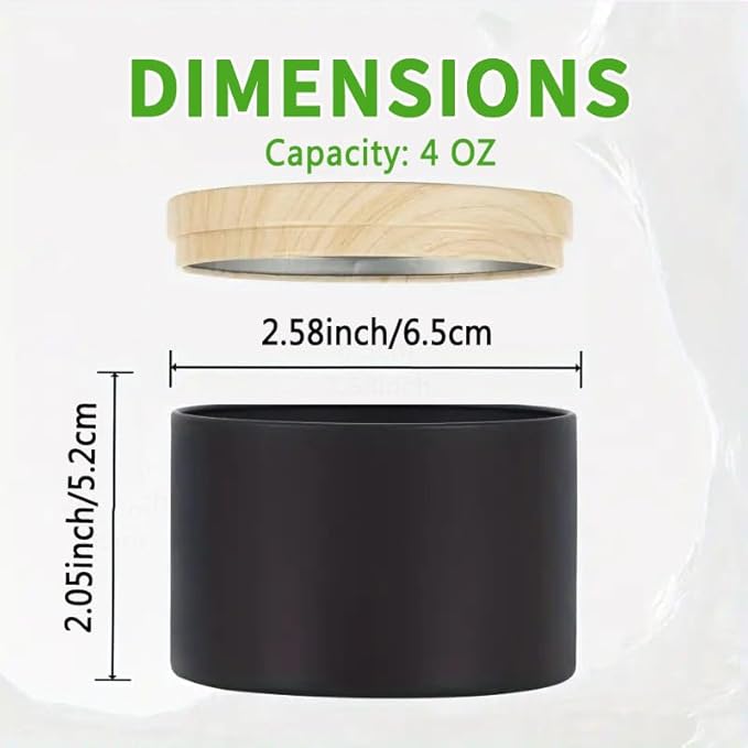 ABK 24PCS 4oz Black Candle Tins With Wood Grain Lids, Matte Jars for Candle Making, Empty Metal Container