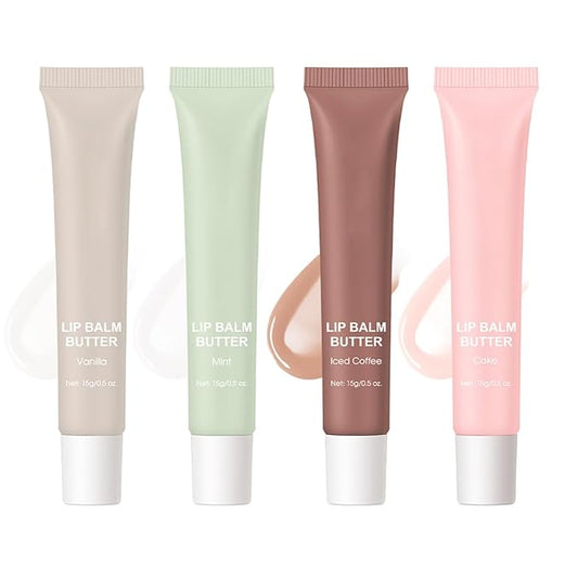 4 Colors Butter Lip Balm Lip Tint Hydrating Lip Gloss, High Shine Nude Color Hydrating Finish Lip Glow Oil (4 Flavors)