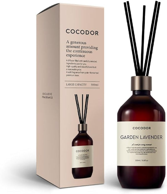 COCODOR Premium Reed Diffuser/Garden Lavender/16.9oz(500ml)/1 Pack/Fragrance Scent Essential Oil Stick Diffuser Set for Bedroom Bathroom Home Décor
