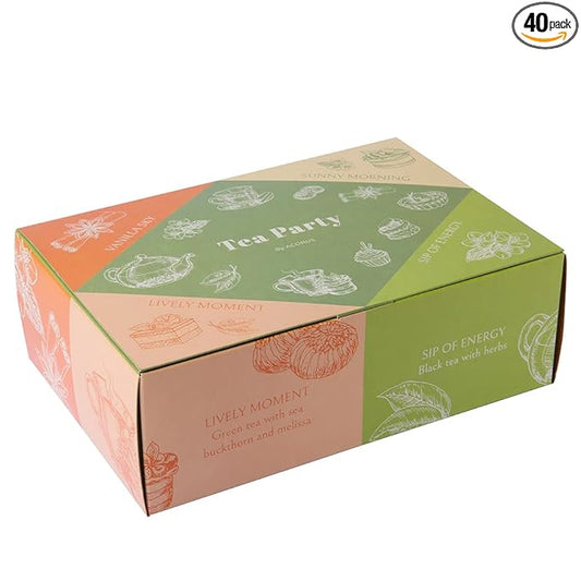 ACORUS Tea Party with 4 Different Flavors | Tea Set | 40 Count Natural Rooibos, Black Tea, Green Tea Packs with Beautiful Gift Box | Tea Bags Variety Pack