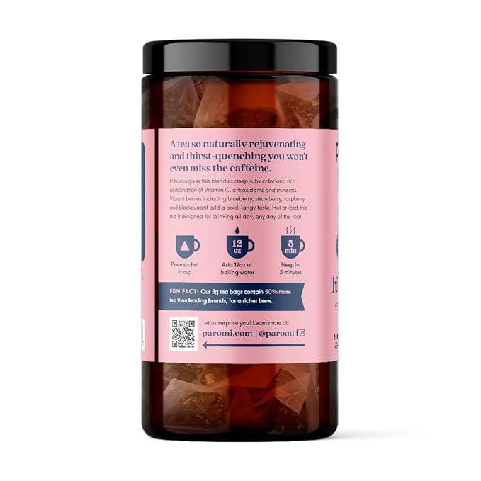 Paromi Hibiscus Berry Organic Herbal Tea, Signature Jar, 15 Count