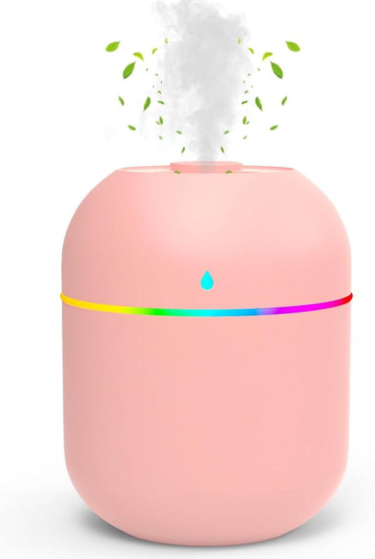 220ml Mini Essential Oil Diffuser for Desk, Small Humidifiers for Bedroom Aromatherapy Diffusers for Home Fragrance Aroma Diffuser with Night Light & Auto-Off Pink