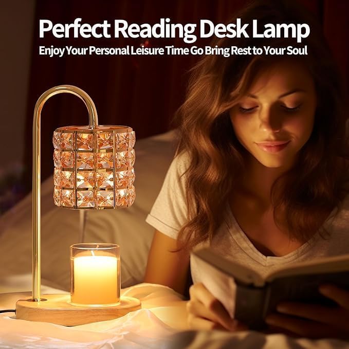 Candle Warmer Lamp, Adjustable Height Wax Warmer Lamp with 2 Bulbs Timer Dimmer, Candle Top Melting Compatible Jar Candles, Glass Candle Heater Lamp for Scented Wax, Gifts for Home Decor (Amber)