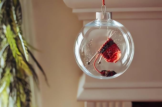 Knitting Ornament - Handmade Knit Gift for Knitters, Acrylic Christmas & Halloween Tree Decoration, Perfect Yarn Lover Gift, Unique Gifts for Crafters, Handmade Holiday Decor Ornaments (White)
