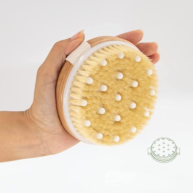 BoAn 2 Piece Shower Brush Set - Natural Wooden Massage Brush for Dry Skin, Lymphatic Drainage and Cellulite Care Body Brush for Exfoliating Body Scrubber and Cellulite Treatment