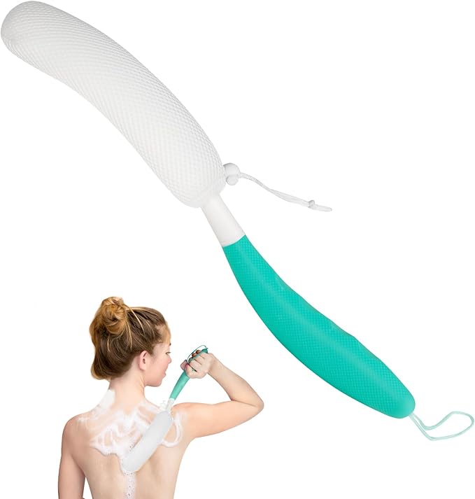 Long Handled Shower Brush, Non-Slip Long Handle Bath Brush, Back Body Brush Gentle Exfoliating and Lather Well Deep Cleansing Long-Lasting for Body