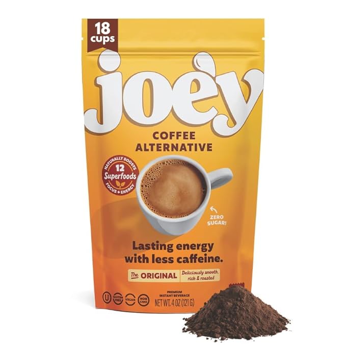 Joe'y Mushroom Coffee Alternative with Cacao and Dandelion Root, Chicory Coffee Substitute with Adaptogenic Superfoods, Vegan Gluten-Free Drink for Focus and Clean Energy without Jitters, 18 Servings