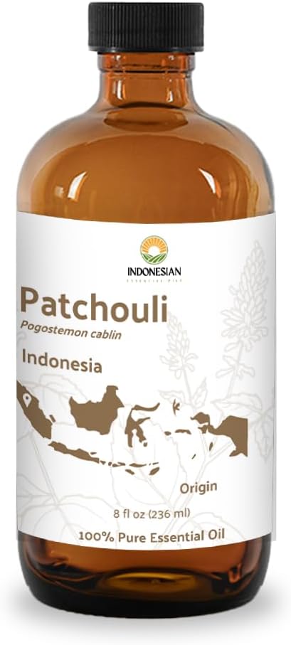 Dark Patchouli Essential Oil - Direct from Java Indonesia Natural Repellent Aceite de Pachulí - Aromatherapy and Premium Therapeutic Grade - Ideal for Body & Candle-Making (8oz)