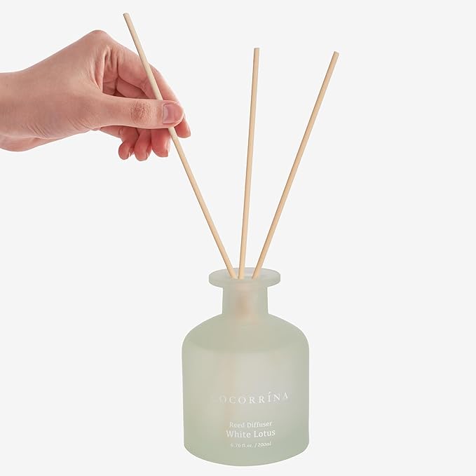 Cocorrína Reed Diffuser - White Lotus 6.76oz Diffuser with Sticks Home Fragrance Essential Oil Reed Diffuser for Home Bedroom Bathroom Shelf Decor Office Decor (Summer Collection)