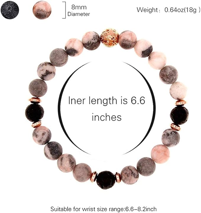 Lava Rock Diffuser Bracelets, Stone Beaded Bracelets Gift for Women Jewelry, Come with 5ml Lavender Essential Oil (Pink Zibra)