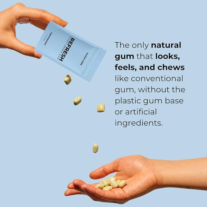 Refresh Gum Peppermint – Xylitol, Sugar Free Chewing Gum Pouch, Natural Flavor & Organic Ingredients – Aspartame Free, Plant-Based, Non-GMO – 45 Pieces