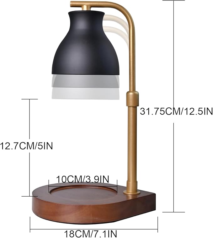 SOKCVSEA Candle Warmer Lamp - Candle Lamp Warmer with Timer Height Adjustable, Birthday Gifts for Mom Women, House Warming Gifts New Home Decor, Wax Melt Warmer with 2 Bulbs G.Black Gold