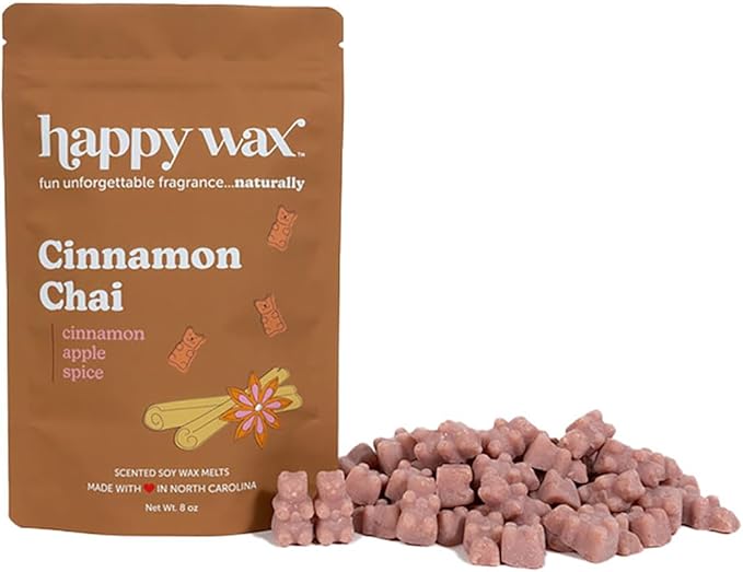 Happy Wax Cinnamon Chai Scented Bear Wax Melts - Natural Strong Fall Scented Infused with Essential Oils - Non Toxic - for use with Warmers (8 oz Pouch)