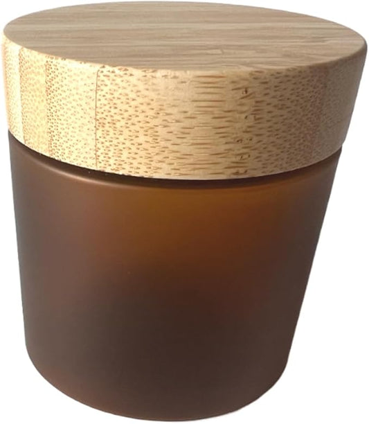 Empty Bamboo Lid Jar 8oz/250g,Refilable Plastic Round Cosmetic Containers for Powder,Body Butter,Cream,Lotion,Wide Mouth Makeup Sample Storage Pot Dispenser Brown