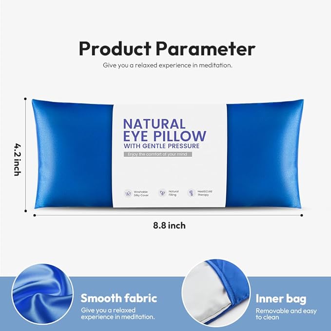 Lavender Eye Pillow for Yoga, Relaxation, Sleeping, Microwavable Weighted Eye Mask Heated for Meditation, Dry Eyes, Moist Heat Hot & Cold Eye Compress with Aromatherapy (Blue)