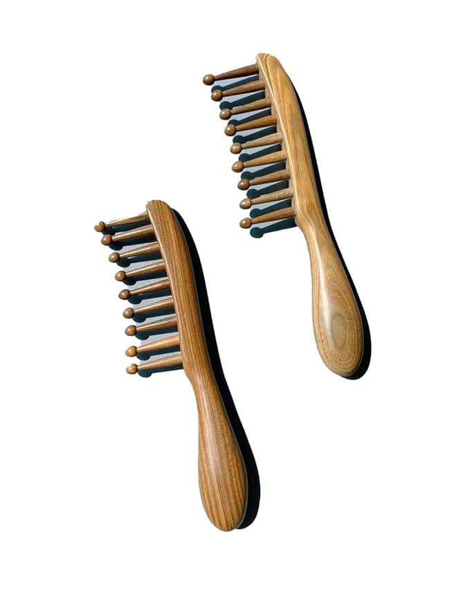 Green Sandalwood Nine Teeth Meridian Massage Comb for Hair Growth, Scalp Massage, Facial Care and Body Relaxation, Unique Gift for Women and Men, Size 7.9x1.8 inches, Color Green, HAIR COMB