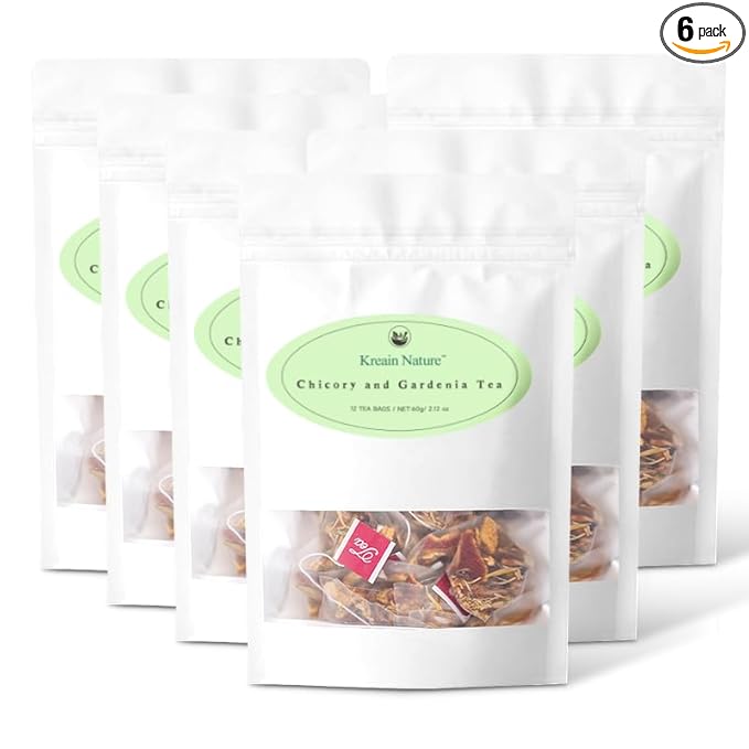 12 Bags Chicory & Gardenia Herbal Tea - Supports Blood Sugar, Digestion, Weight & Sleep, Natural Sugar-Free Blend, Vegan & Caffeine-Free (6 Pack)
