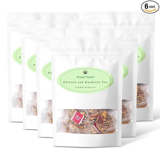 12 Bags Chicory & Gardenia Herbal Tea - Supports Blood Sugar, Digestion, Weight & Sleep, Natural Sugar-Free Blend, Vegan & Caffeine-Free (6 Pack)