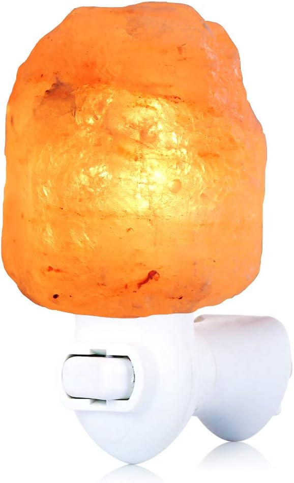 Himalayan Salt Lamp Night Light Plug in, Certificated 360 Degree Rotatable Wall Plug with Extra 2 Replacement Bulbs Bathroom Bedroom Night Light, Pink Crystal Rock Salt Hand Crafted