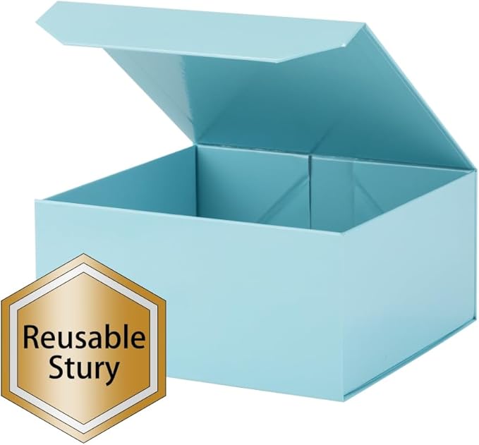 6 Pcs Small Blue Gift Box 6x6x3 Inch Magnetic Gift Box Small Magnetic Box with Crinkle Paper Blue Small Gift Box with Shredded Paper Luxury Gift Boxes with Lids for Presents
