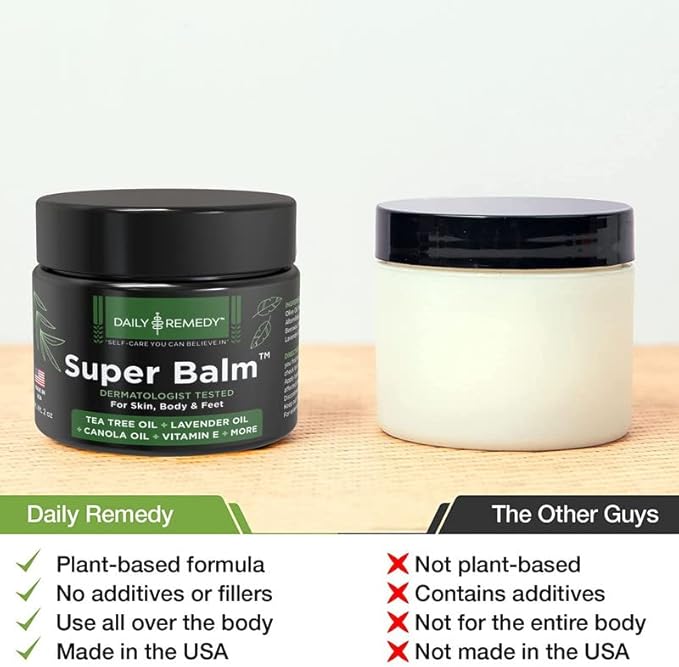 DAILY REMEDY Tea Tree Oil Extra Strength Super Balm - Athletes Foot Cream Combats Ringworm, Jock Itch, Nail Issues - Nourishes Cracked Itchy Skin on Body & Feet - Made in USA (2 Pack)