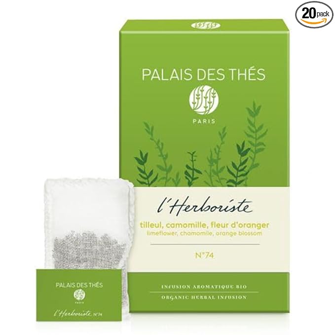 Palais des Thés - Organic L'Herboriste N°74 - Herbal Tea with Limeflower, Chamomile & Orange Blossom - Premium Tea Bags, Serves 20 Cups